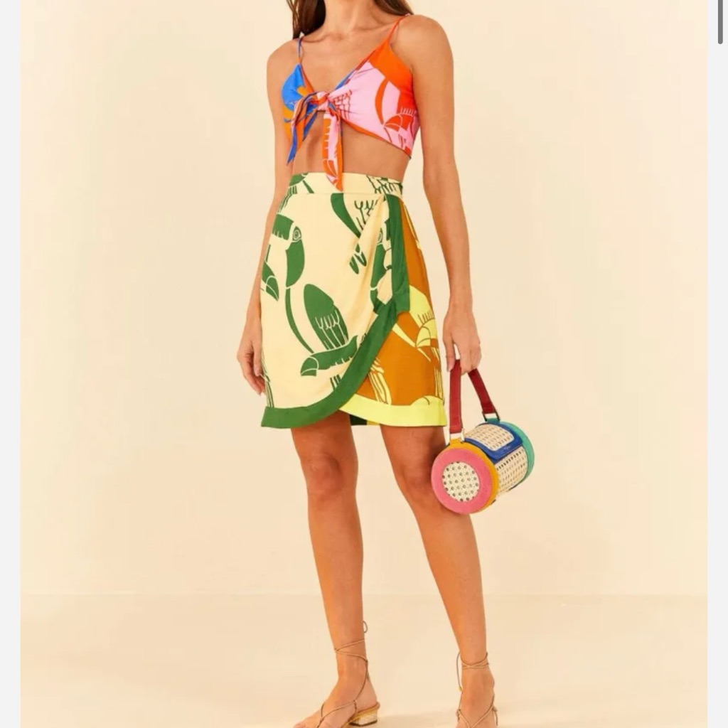 Farm Rio Yellow & Green Tropical Wrap Skirt
